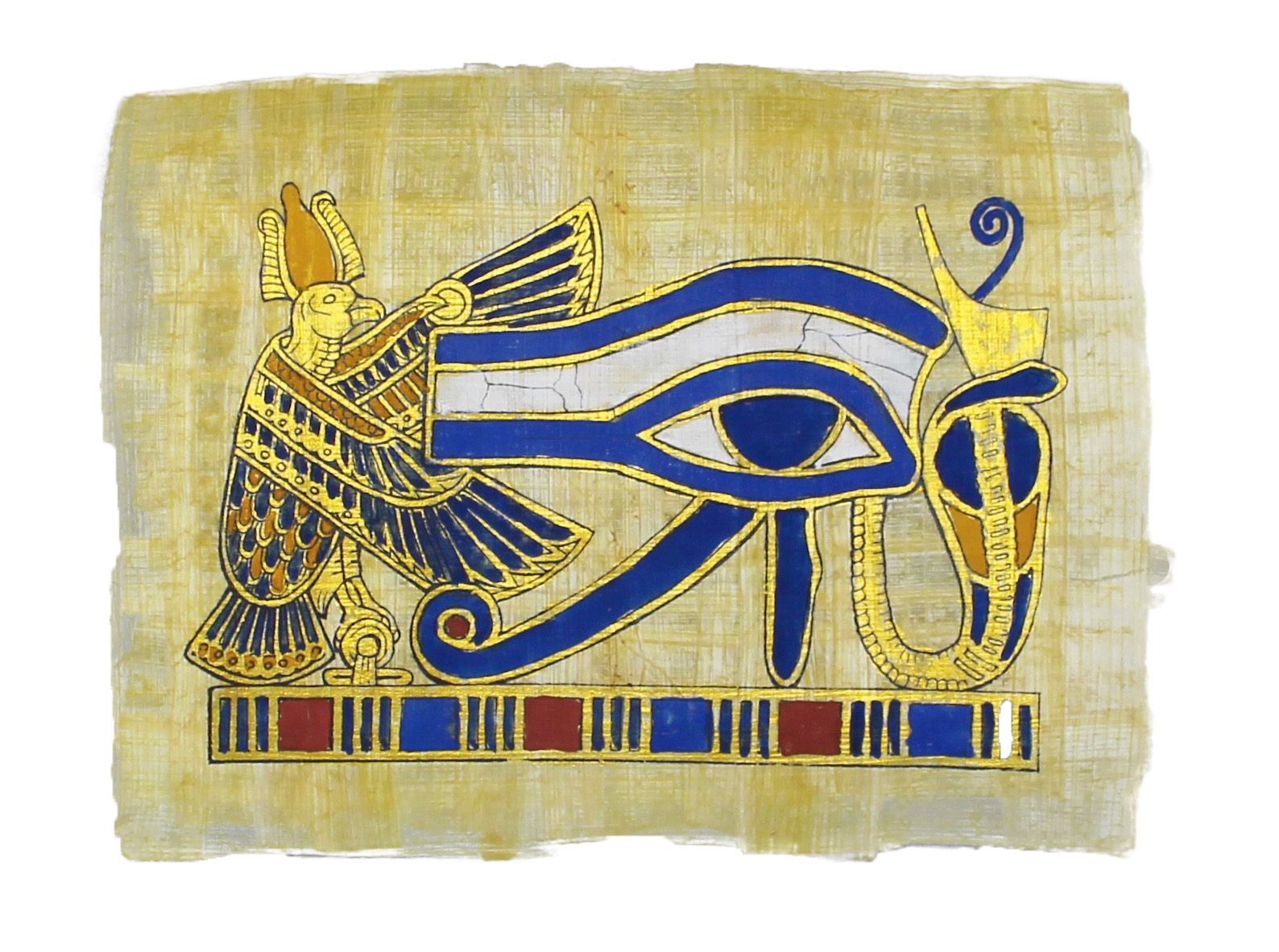 Papyrus Klein-Formate - Horus-Auge Geier und Kobra bemalt