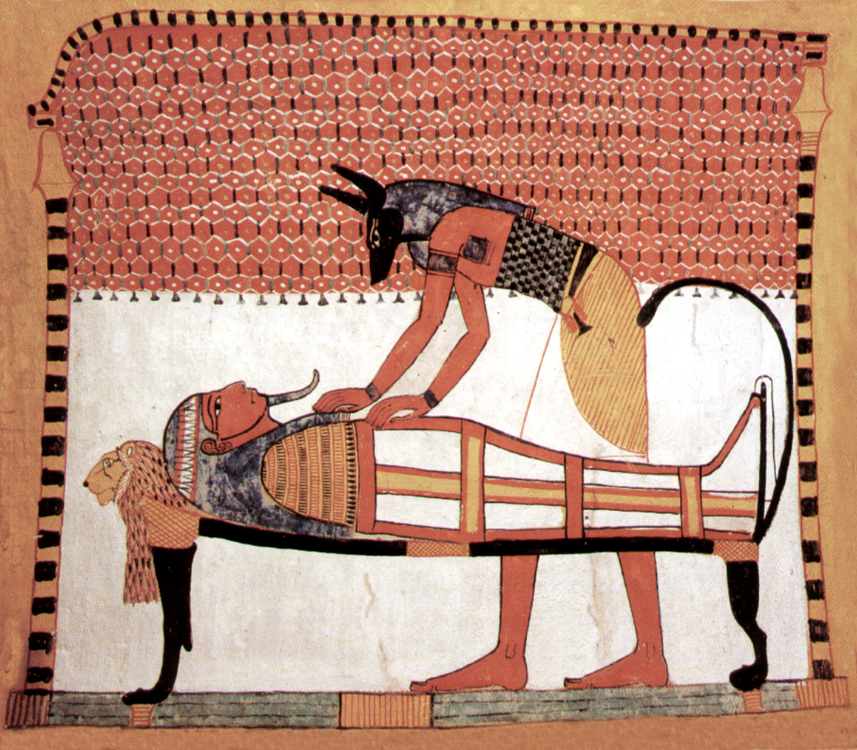 Gipsplatte Anubis und Mumie