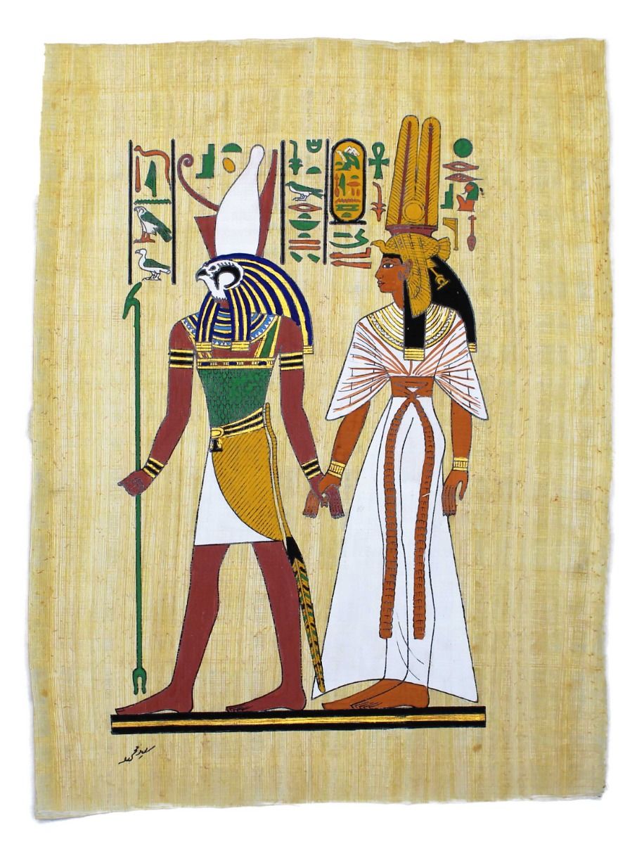 Papyrus Gross-Formate - Horus und Nefertari bemalt