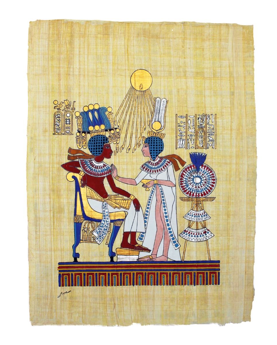 Papyrus Klein-Formate - Der goldene Thron des Tut-Anch-Amun bemalt