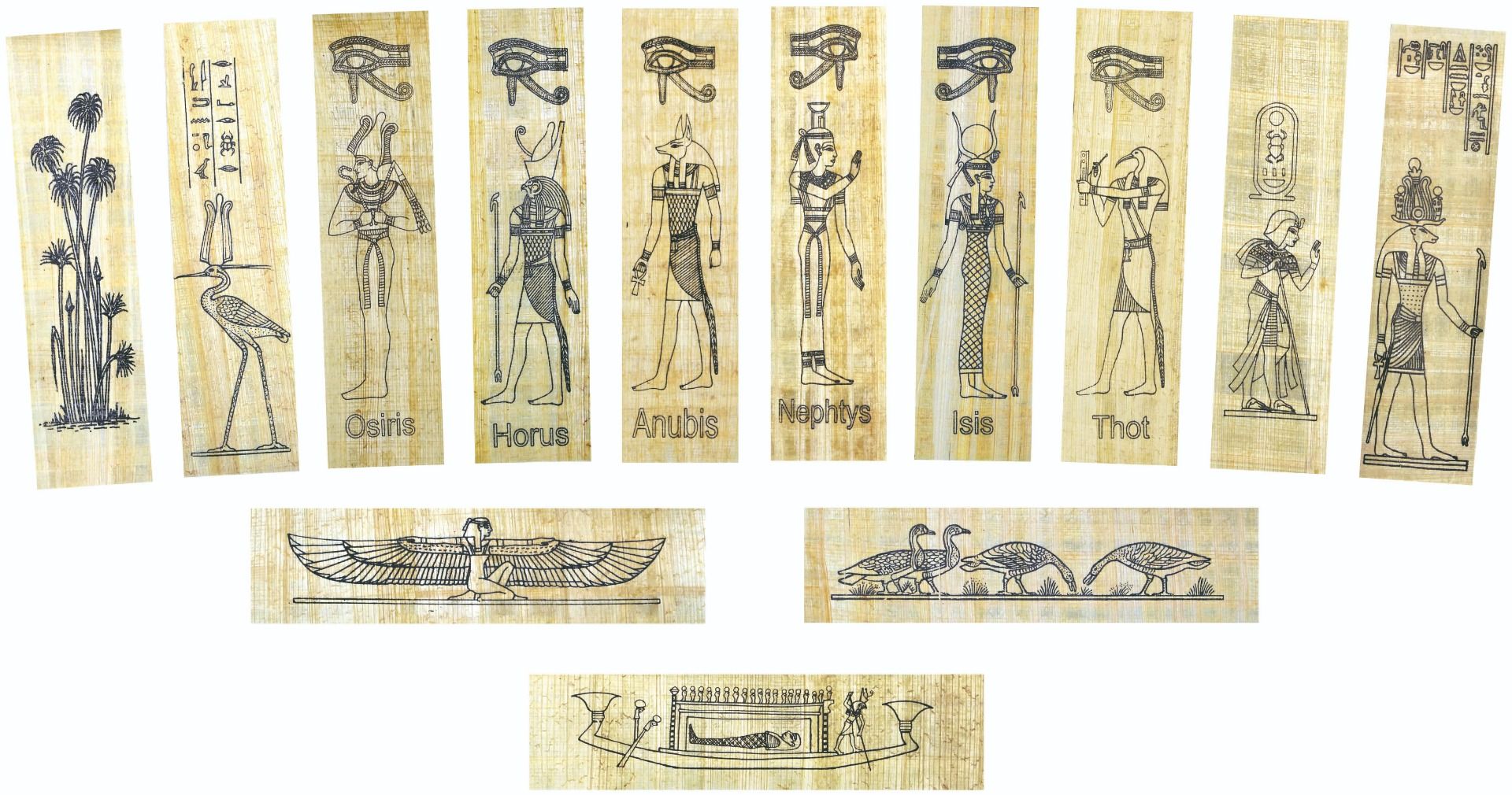 13 Papyrus Lesezeichen mit Schutzhüllen